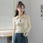女2025新款 薄款 春秋季 polo翻领针织衫 洋气修身 内搭打底衫 长袖 上衣