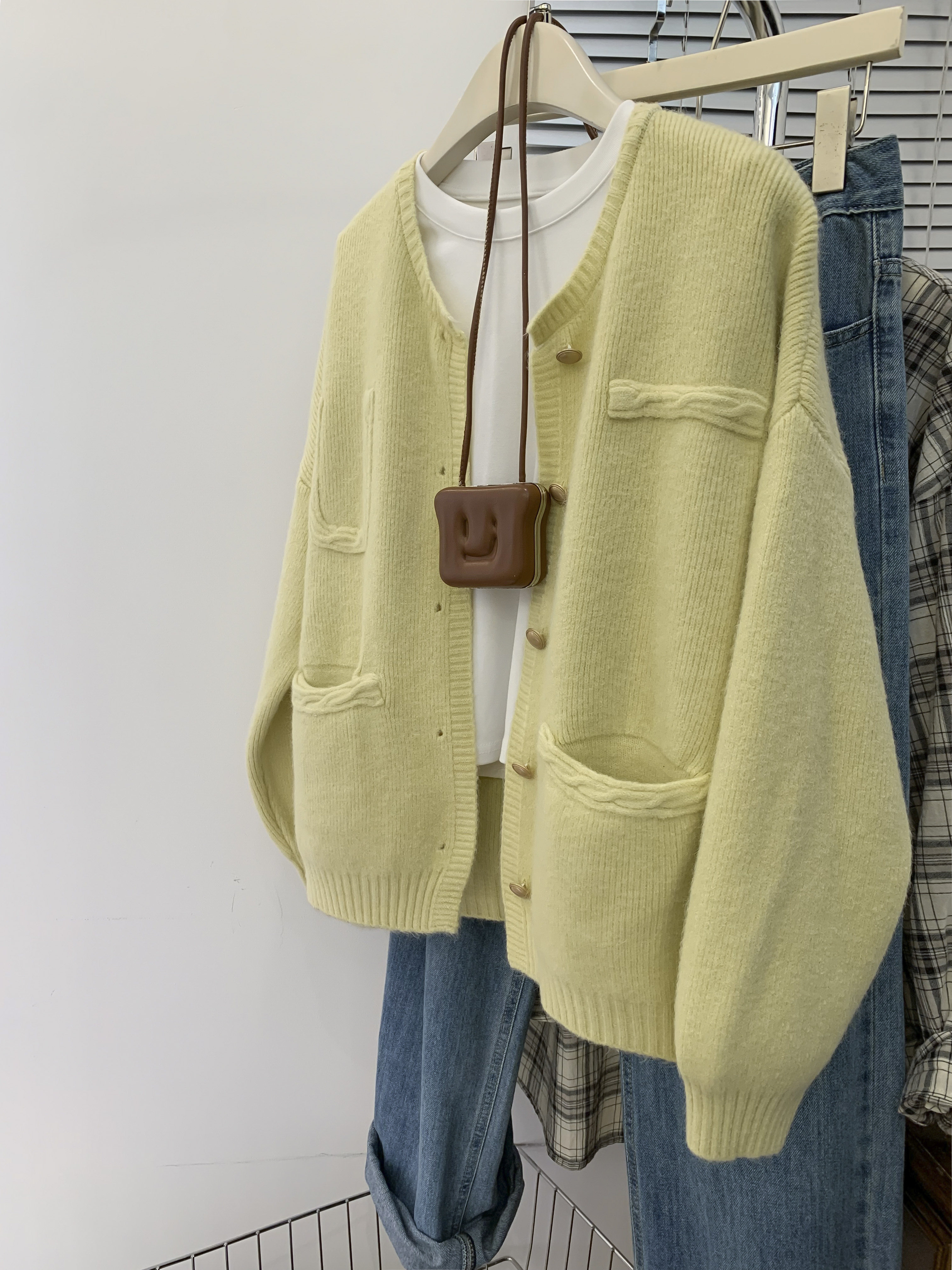 黄色小香风毛衣外套女秋冬慵懒风外穿韩版小个子针织开衫2023新款