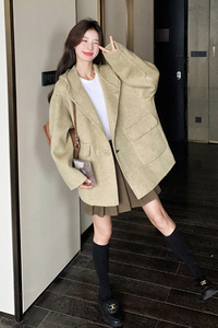 咖色连帽羊毛双面呢外套女秋冬2025新款巨好看流行漂亮高级感大衣图片