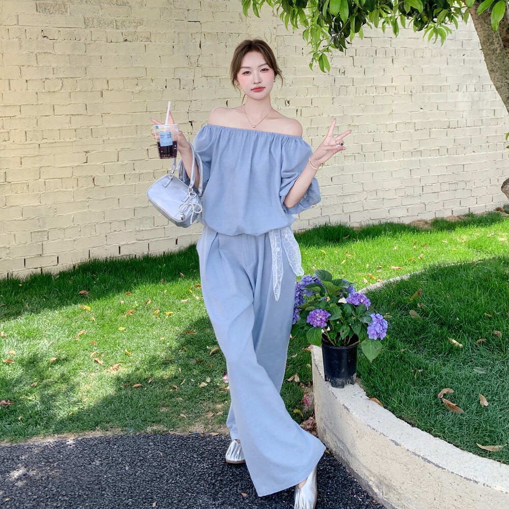 现货 泡泡袖上衣加裤子两件套099-10106-P155-K228图片
