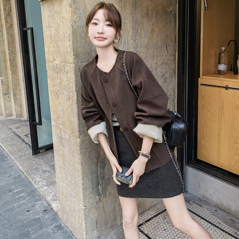 今年流行休闲外套女春季2025新款超好看小个子宽松麂皮绒机车夹克,女装短外套,浙宝099
