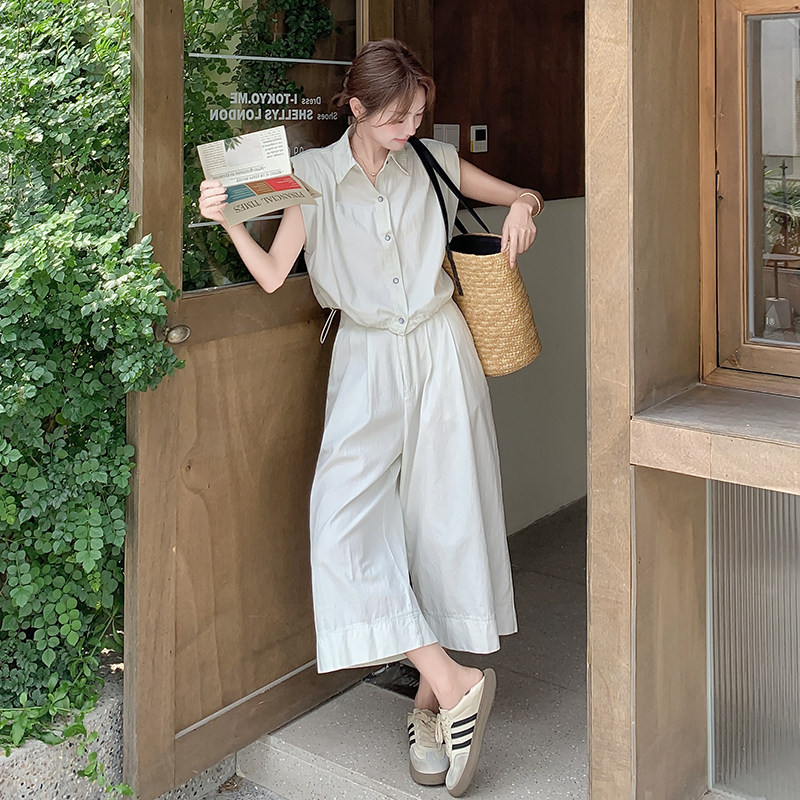 温柔风休闲工装直筒裤套装女2025夏季新款氛围感时尚百搭两件套,女装套装/套裙,浙宝099