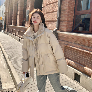 现货 羊羔毛拼接PU皮羽绒服099-C103-P285-K438图片