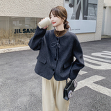 深灰色短款无领毛呢外套女秋冬2025超火好看高级小众加厚夹克上衣，女装毛呢外套，浙宝099