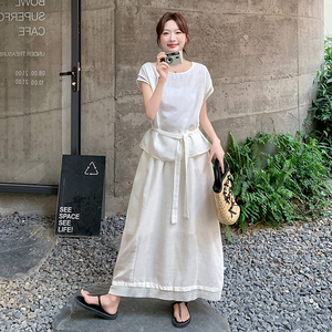 冷淡系白色套装裙女2025夏新款法式轻熟气质半身裙收腰显瘦两件套图片