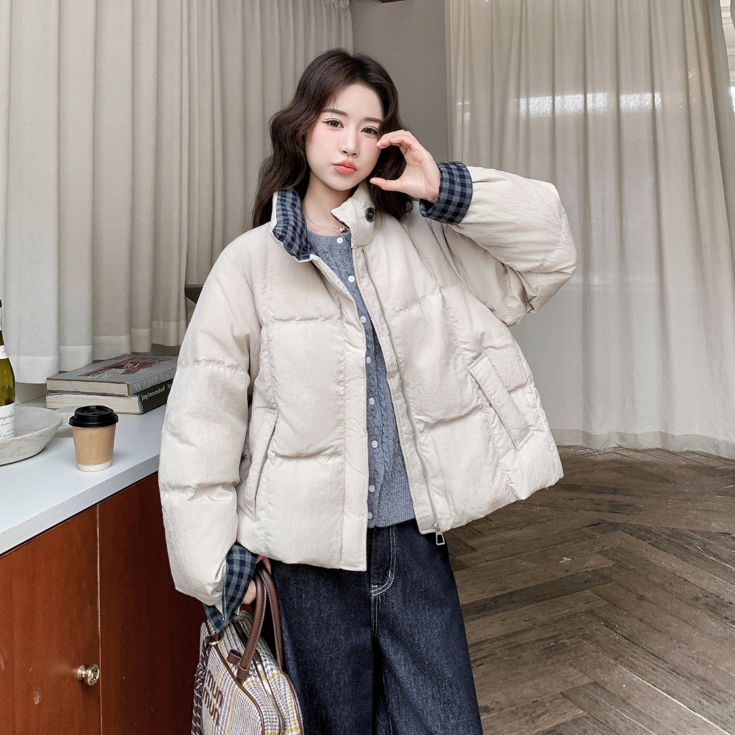 新款现货假两件拼接90羽绒服099-10332-P285-K428，女装羽绒服，浙宝099