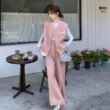高级感粉色休闲西装马甲阔腿裤女2025春季新款韩版宽松，女装连衣裙，浙宝099