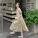 黄色韩版宽松大摆型长裙夏季新款荷叶边气质显瘦连衣裙女海边度假，女装连衣裙，浙宝099