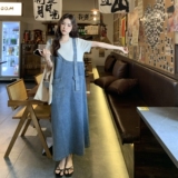 时尚拼接假两件牛仔连衣裙女夏季2025年新款韩版宽松气质百搭长裙，女装套装/套裙，浙宝099