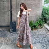 印花裙摆不规则拼接吊带裙两件套女2025夏季文艺日系简约白T套装，女装连衣裙，浙宝099