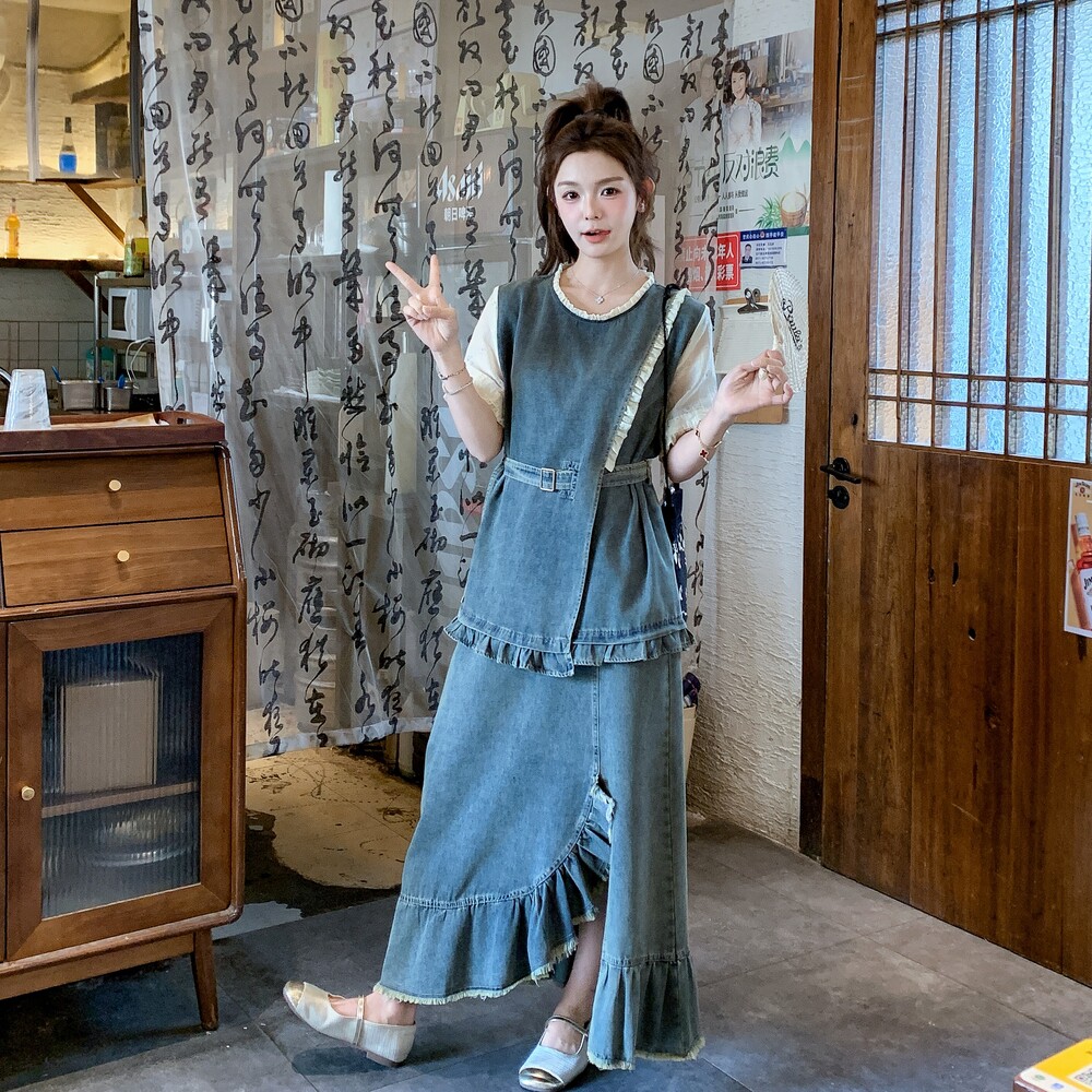现货新款牛仔拼接两件套099-10101-P165-K238,女装连衣裙,浙宝099
