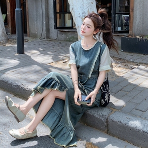 现货新款牛仔拼接两件套099-10101-P165-K238,衣服怎么搭配显瘦女夏图片