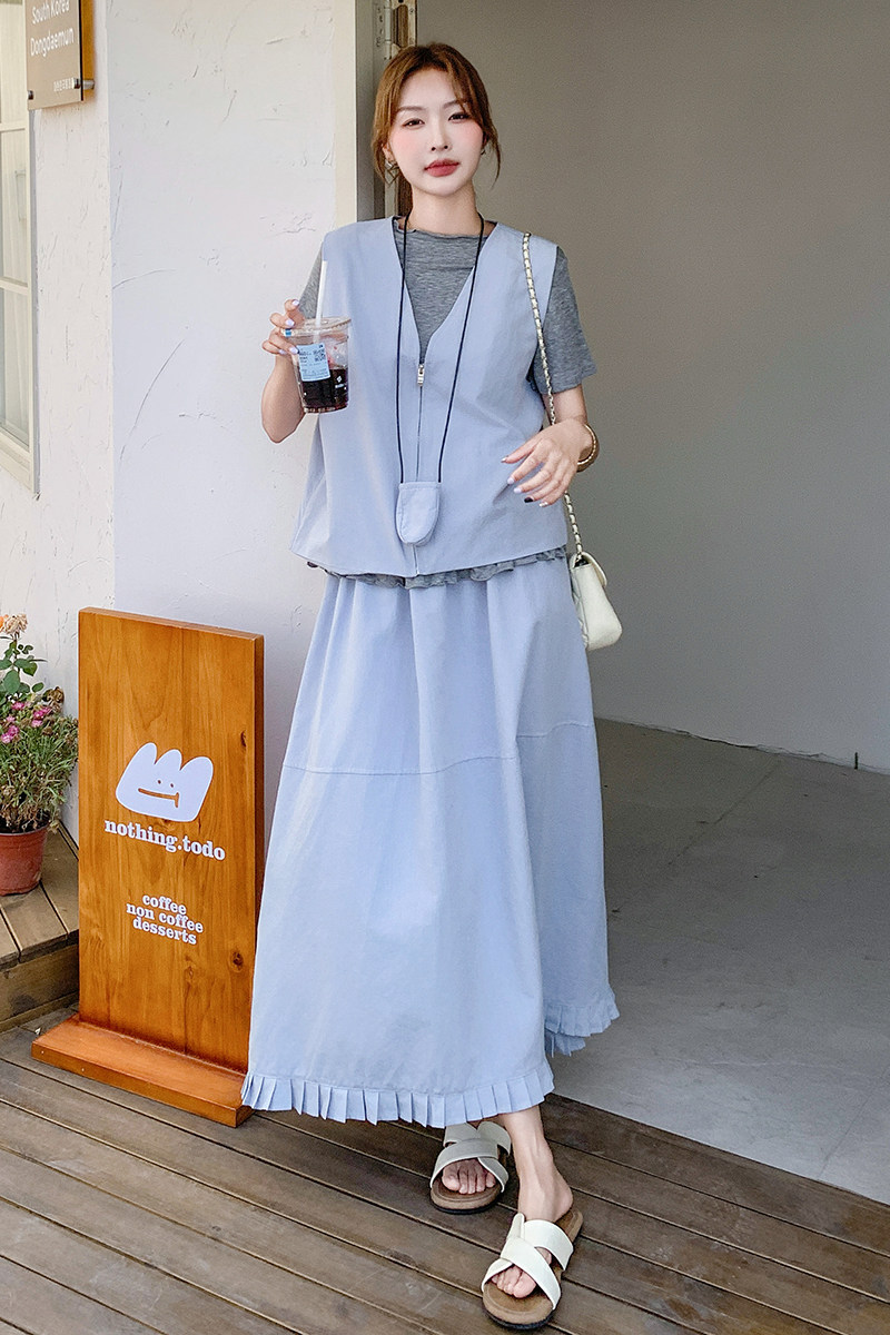 松弛感宽松休闲套装裙女2025夏季新款韩系chic马甲半身裙三件套潮,女装套装/套裙,浙宝099