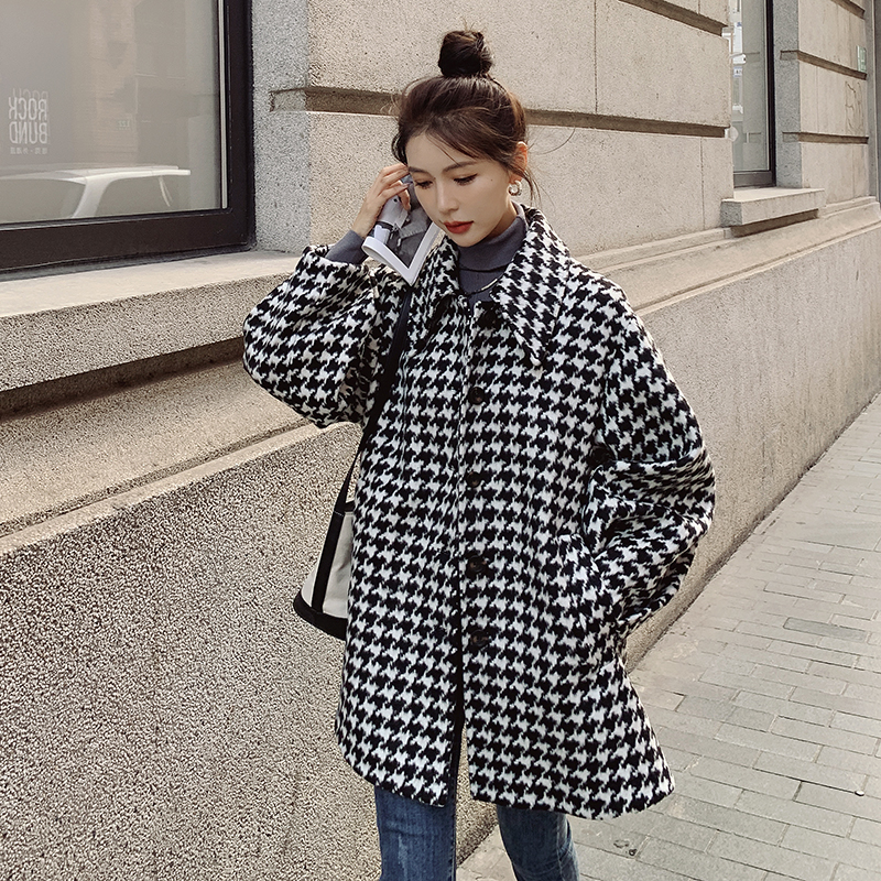 22冬季新款千鸟格中长呢大衣066A-560-P165-K248，女装毛呢外套，浙宝099