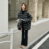 条纹毛呢外套冬季女2024新款小个子加棉气质单排扣短款厚呢大衣，女装皮草，浙宝099