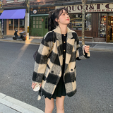 黑白格子加厚短款毛呢外套女2023冬季新款设计感时尚气质呢子大衣，女装毛呢外套，浙宝099