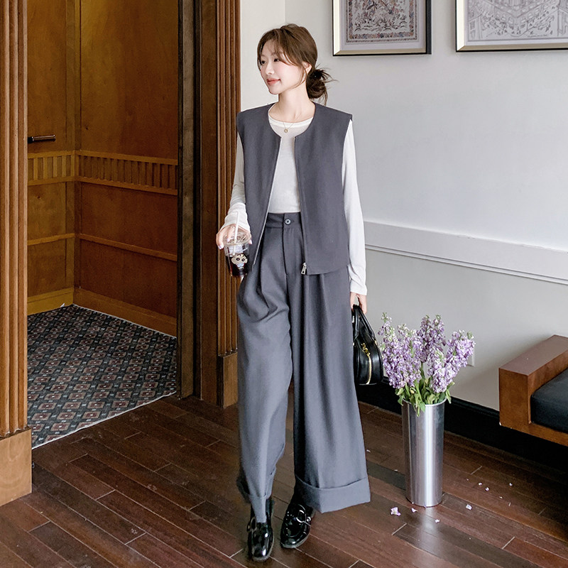 高级感韩系马甲套装女2025春季新款今年流行通勤阔气质腿裤两件套,女装套装/套裙,浙宝099