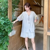 盐甜系穿搭蓝色小衫套装女夏新款韩系温柔风甜美减龄半身裙两件套，女装套装/套裙，浙宝099