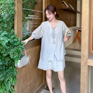 盐甜系穿搭蓝色小衫套装女夏新款韩系温柔风甜美减龄半身裙两件套图片