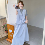 松弛感宽松休闲套装裙女2025夏季新款韩系chic马甲半身裙三件套潮，女装套装/套裙，浙宝099