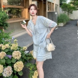 盐甜系穿搭蓝色小衫套装女夏新款韩系温柔风甜美减龄半身裙两件套，女装套装/套裙，浙宝099