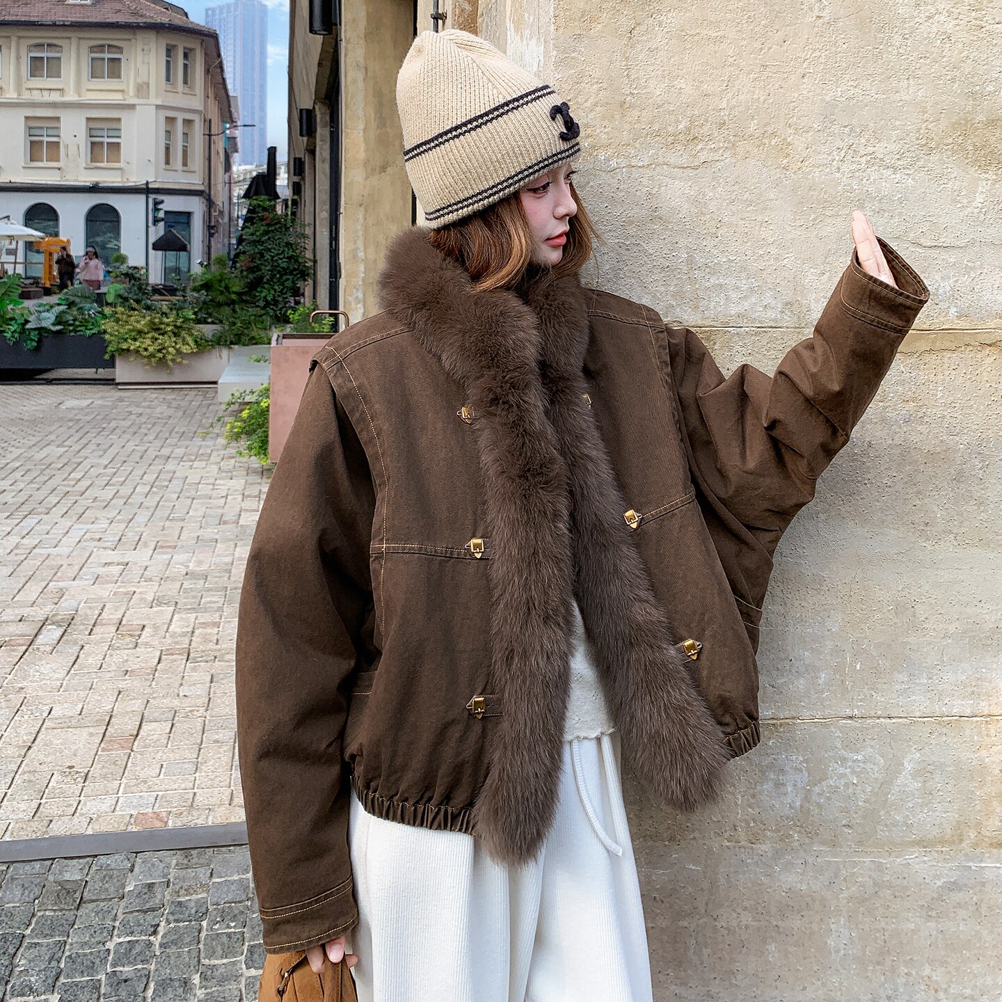 新款现货真毛领拼接90羽绒内胆派克服099-10393-p415-k628，女装羽绒服，浙宝099