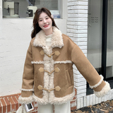 学院风皮毛一体羊羔毛外套女短款2024新款设计感小个子百搭短上衣，女装皮草，浙宝099