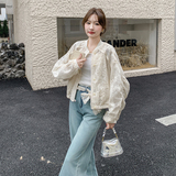 米杏色蕾丝镂空棒球服外套女2025春季新款高级感温柔风休闲夹克潮，女装短外套，浙宝099