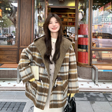 咖色格子双面羊绒大衣女2024新款冬装韩版80羊毛小个子毛呢外套潮，女装毛呢外套，浙宝099