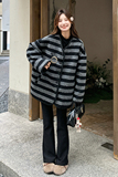 条纹毛呢外套冬季女2024新款小个子加棉气质单排扣短款厚呢大衣，女装皮草，浙宝099
