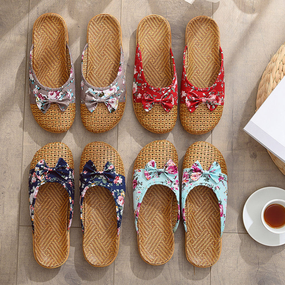 雪皮熊夏季腾草拖鞋居家藤草编织男女士情侣防滑室内草席竹凉托鞋