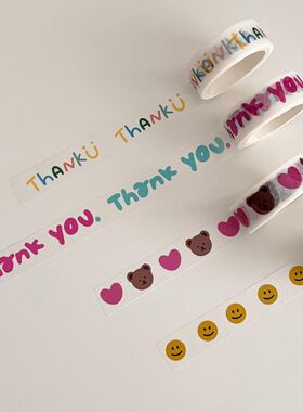 韩国ins风彩色生日字母爱心熊thank you贴纸黄色笑脸纸不伤墙胶带