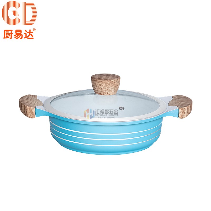 CD厨易达 木纹浅汤锅炒锅 火锅炖煮锅 复底不粘锅 电磁炉燃气通用