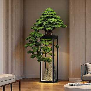 新中式迎客松盆景落地摆件高级感客厅办公室装饰品自然元素落地式
