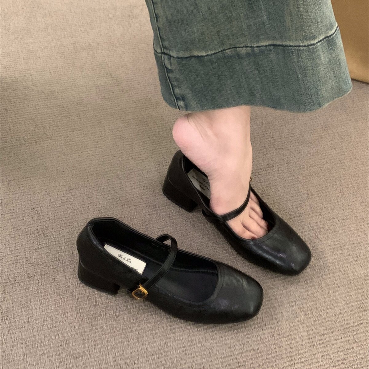 【香港代购正品ITANUG】法式黑色玛丽珍单鞋女中高跟配裙子小皮鞋