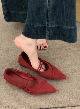 【香港代购正品ITANUG】增高尖头玛丽珍单鞋女鞋子红色法式晚晚鞋