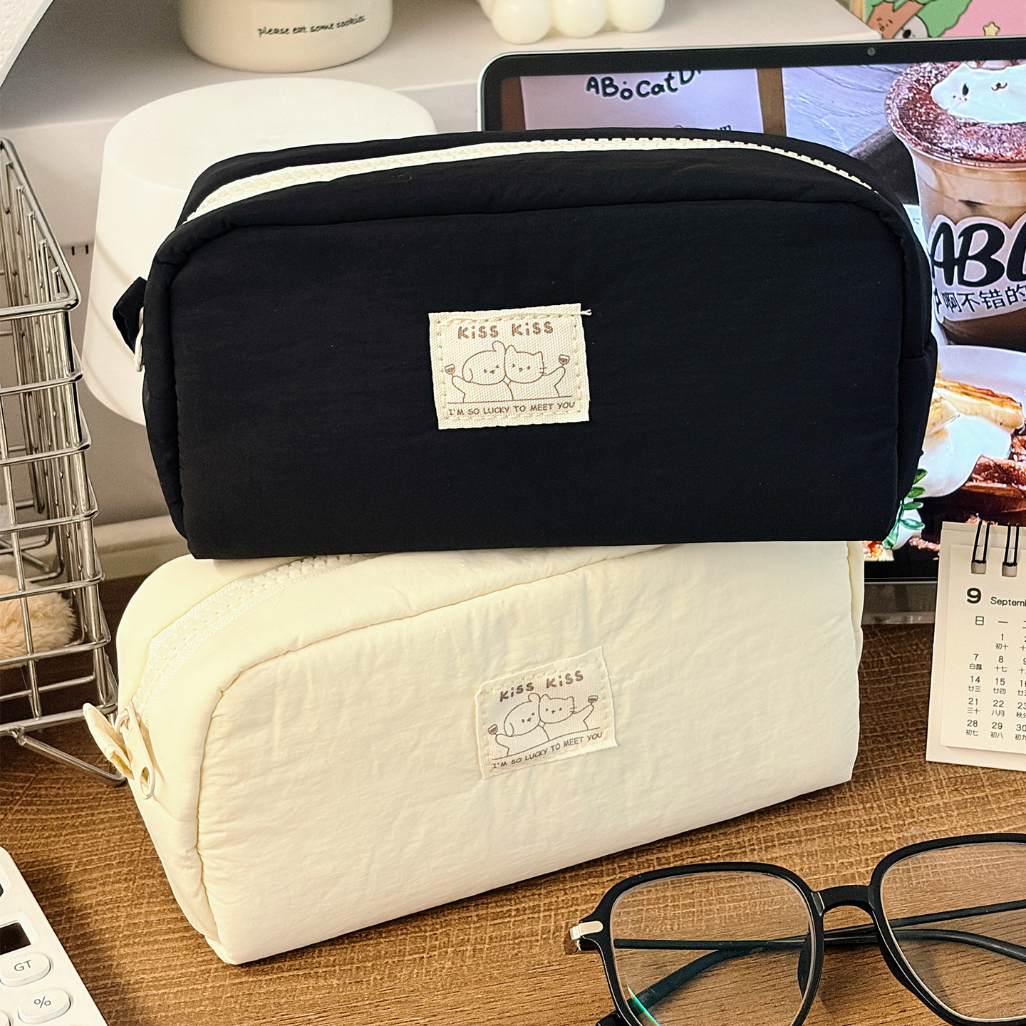 黑色简约笔袋大容量2026新款高颜值ins日韩风女孩初中学生文具盒