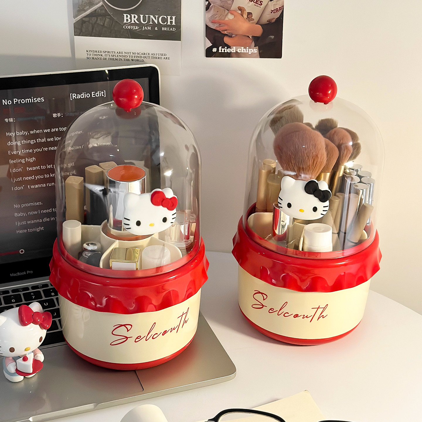 可爱HelloKitty凯蒂猫化妆刷收纳桶口红眉笔桌面收纳盒防尘大容量