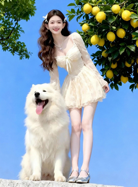 法式温柔风巨好看2026春季收腰显瘦蕾丝裙清纯系乖乖妹穿搭连衣裙