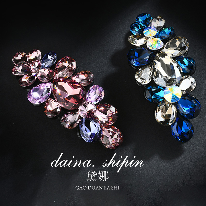 弹簧夹合金水晶花朵成人发卡发夹