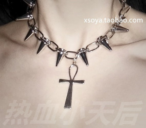 手作朋克风百搭Y2K铆钉十字架项链CROSS
