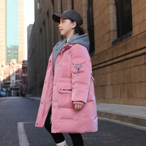 冬季加厚女童羽绒服2023新款秋冬款儿童外套中大童中长款免洗衣服