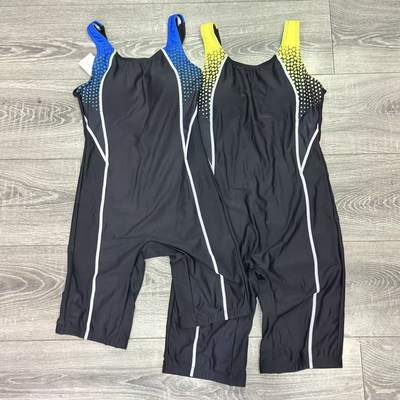 女士拼块圆点专业竞赛平角五分裤圆领大露背简约训练服连体游泳衣