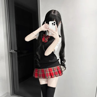 小辣椒原创jk制服正版学院风收腰马甲针织背心格裙白衬衫套装女