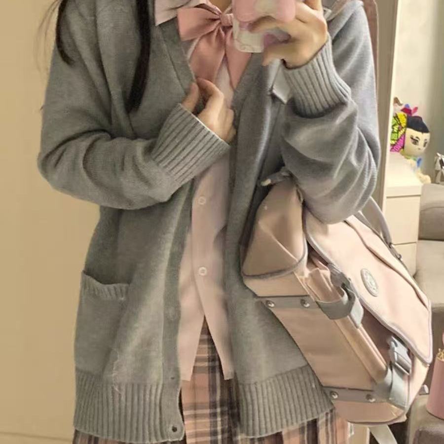 长袖制服校供慵懒毛衫纯色学院风