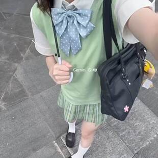 学院风校供JK制服纯色青果绿针织无袖背心马甲叠穿基础款短袖衬衫