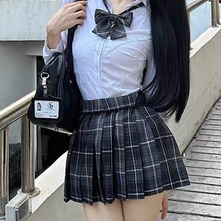 百褶裙两件套 纯欲风辣妹JK制服套装 女春夏季 长袖 白色显瘦收腰衬衫