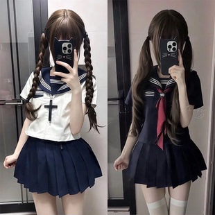 学院风JK制服日系原创基础款短袖衬衫水手服双子闺蜜校供百搭套装