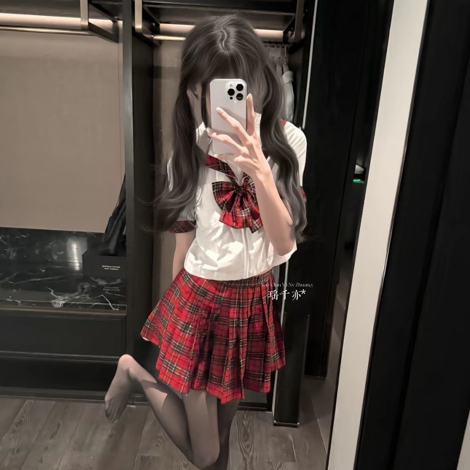 bodyline水手服红格短裙套装夏图片