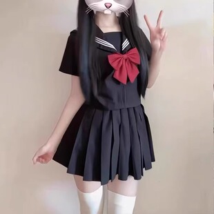 软妹套装 日系水手服原创正统jk制服黑绀三本基础款 中间学院短袖